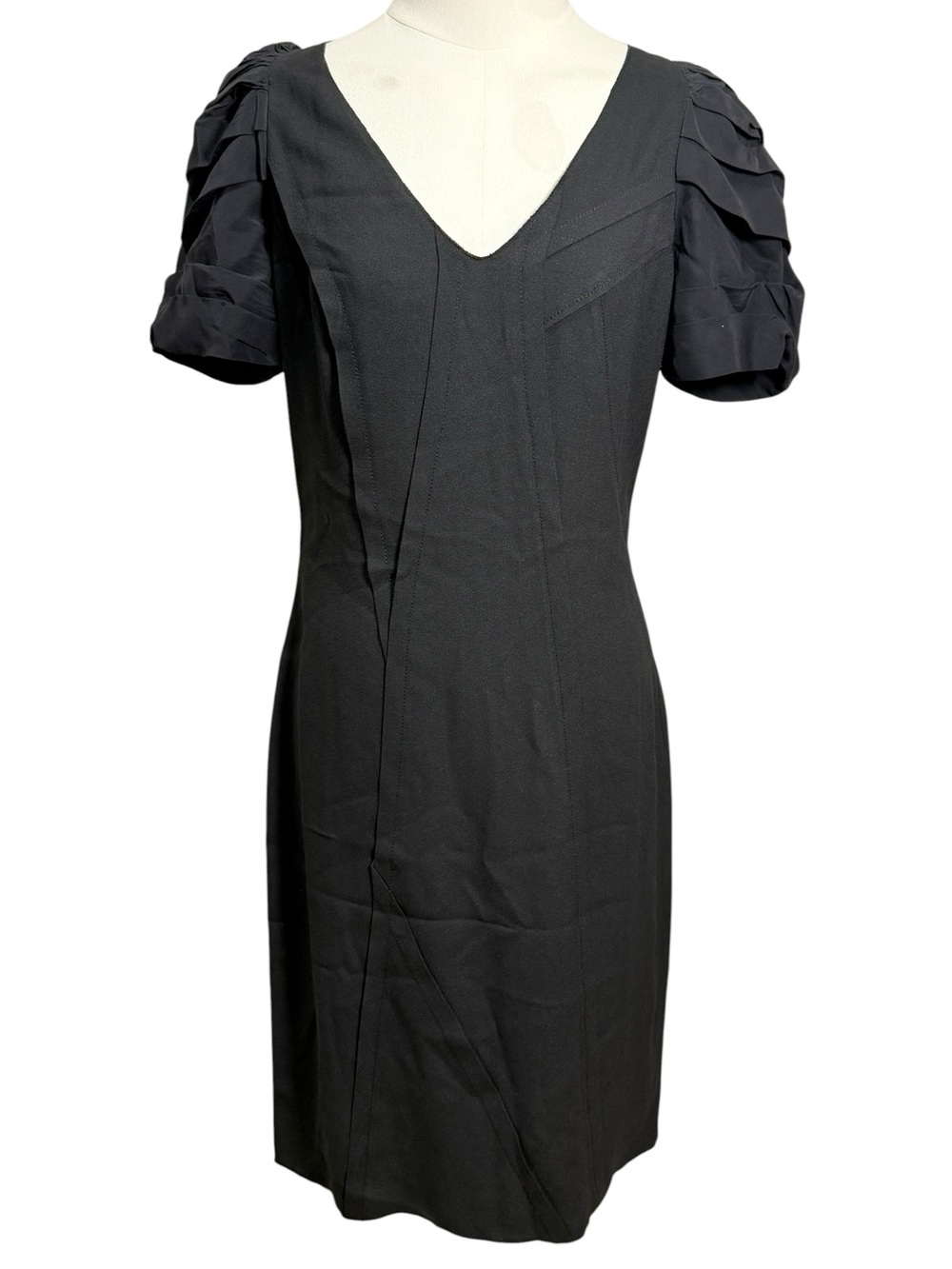 Prada FW 2008 Ruched Silk Sleeve Sheath Dress Black US 4 - Picture 2 of 10